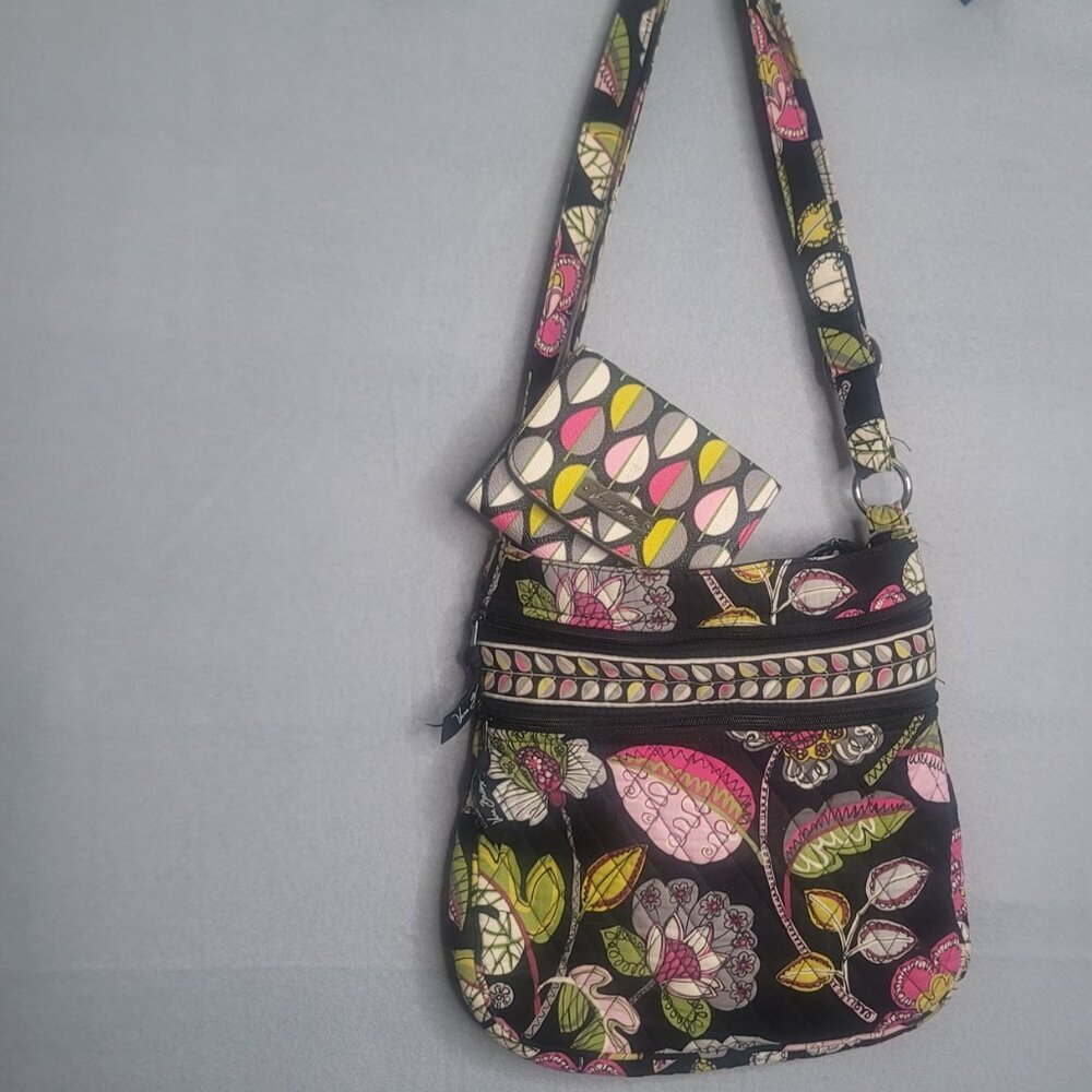 Vera Bradley Moon Blooms Fall 2014 Crossbody Bag Wallet Black Floral Print